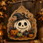 Jack Skellington Pumpkin MDF Hanging Wall Decor – Mini Pumpkins clear acrylic hanging wall decor with back-printed illustration, scalloped die-cut silhouette, hung with natural jute twine.
