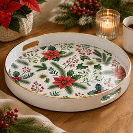 Christmas Poinsettia Plastic Serving Tray – Holly Border - MintiHome