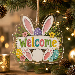 Welcome Bunny Ears Easter Acrylic Hanging Wall Decor – Spring - MintiHome