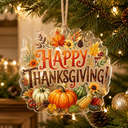 HAPPY THANKSGIVING Acrylic Hanging Wall Decor with Pumpkin Harvest - MintiHome