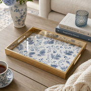 Blue Botanical Decorative Tray with Gold Frame - MintiHome