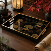 Japanese Gold Crane Decorative Tray with Black and Gold Design - MintiHome