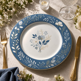 Blue Chinoiserie Floral Charger Plate – Botanical Border Ceramic Underplate for Dinner & Wedding - MintiHome