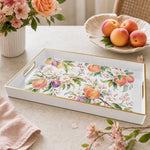 White Gold Peach Blossom and Peach Fruit Watercolor Floral Tray - MintiHome