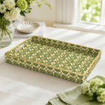Olive Mini Daisy Floral Plastic Serving Tray – Gold Border featuring full-color printed artwork with gold-painted rim and matching handles.