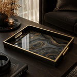 Black and Gold Marble Decorative Tray with Metallic Frame - MintiHome