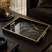 Black and Gold Marble Decorative Tray with Metallic Frame - MintiHome
