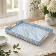 Sky Blue Marble Plastic Serving Tray with Gold Veining – Gold Border - MintiHome