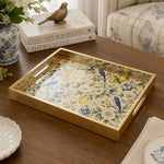 Vintage Botanical Bird & Citrus Glass Serving Tray with Gold Frame - MintiHome