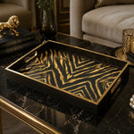 Black and Gold Decorative Tray with Metallic Zebra Design - MintiHome
