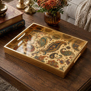 Persian Paisley Glass Serving Tray – Blue Red Floral - MintiHome