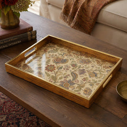 Elegant Vintage Floral Decorative Tray with Gold Frame - MintiHome