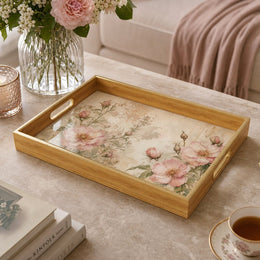 Vintage Floral Decorative Tray with Pink Roses - MintiHome