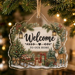 Welcome Home Christmas Acrylic Hanging Wall Decor – Rustic Holiday - MintiHome