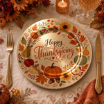 Happy Thanksgiving Harvest Pumpkin Charger Plate – Beige Metallic Fall Table Decor - MintiHome