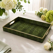 Olive Green Crocodile Skin Plastic Serving Tray – Gold Border - MintiHome
