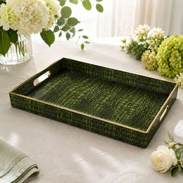 Olive Green Crocodile Skin Plastic Serving Tray – Gold Border - MintiHome