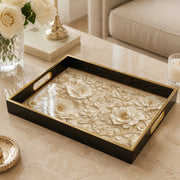 Elegant Floral Decorative Tray with Gold Accents - MintiHome