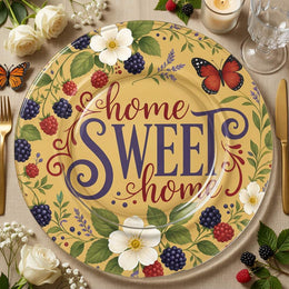 Home Sweet Home Decorative Plastic Plate – Berry Floral - MintiHome