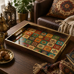 Moroccan Geometric Decorative Serving Tray, Glass Platter - MintiHome