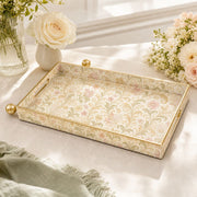 Blush Pink Acanthus Floral Rectangular Tray | Table Decor featuring full-color printed artwork with gold-painted rim and matching handles.