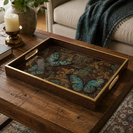 Vintage Butterfly Decorative Tray with Gold Accents - MintiHome