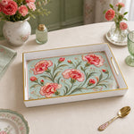 White Gold Red Carnation Vintage Floral Tray Sage Green Botanical - MintiHome