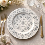 Grey Damask Floral Charger Plate – Ornamental Ceramic Underplate for Wedding & Elegant Dinner - MintiHome