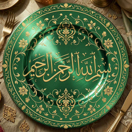 Bismillah Calligraphy Decorative Plastic Plate – Green Gold - MintiHome