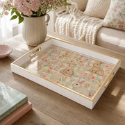 Bunny Floral Decorative Tray with Gold Frame - MintiHome
