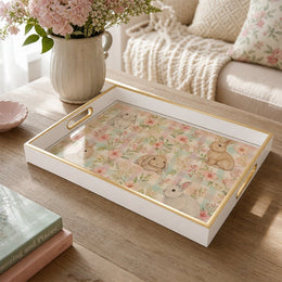 Bunny Floral Decorative Tray with Gold Frame - MintiHome