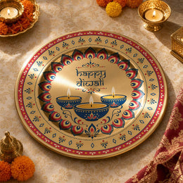 Decorative charger plate on a linen table.
