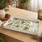Christmas Holly Plastic Serving Tray – Pine & Berry Wreath