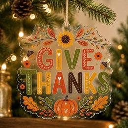 Fall GIVE THANKS Acrylic Hanging Wall Decor with Pumpkin and Sunflower - MintiHome