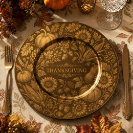 Thanksgiving Botanical Engraving Decorative Plate – Brown Gold Vintage Charger - MintiHome
