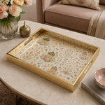 Mughal Arch Floral Decorative Tray with Gold Frame and Lanterns | Minti Home - MintiHome