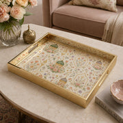 Mughal Arch Floral Decorative Tray with Gold Frame and Lanterns | Minti Home - MintiHome