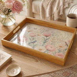Vintage Floral Decorative Tray with Birds & Peonies - MintiHome