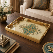Vintage Damask Ornamental Serving Tray with Gold Frame - MintiHome