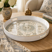 Persian Mandala Plastic Serving Tray – Blue Cream Tile - MintiHome