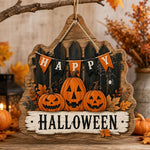 Happy Halloween Pumpkin MDF Hanging Wall Decor – Spider Web clear acrylic hanging wall decor with back-printed illustration, scalloped die-cut silhouette, hung with natural jute twine.