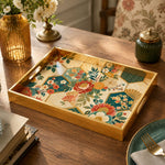 Japanese Floral Decorative Tray with Gold Frame and Peony Hexagons | Minti Home - MintiHome