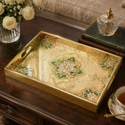 Persian Mandala Glass Serving Tray – Gold Green Gem - MintiHome