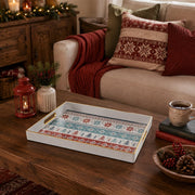 White tray with gold trim featuring Nordic fair isle snowflake and Christmas tree pattern