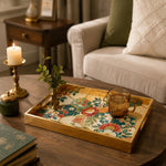 Japanese Floral Decorative Tray with Gold Frame and Peony Hexagons | Minti Home - MintiHome