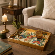 Japanese Floral Decorative Tray with Gold Frame and Peony Hexagons | Minti Home - MintiHome