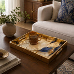 Abstract Leaves Glass Serving Tray – Marble Blue Gold - MintiHome