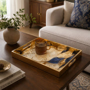 Abstract Leaves Glass Serving Tray – Marble Blue Gold - MintiHome