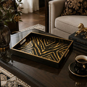 Black and Gold Decorative Tray with Metallic Zebra Design - MintiHome