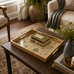 William Morris Floral Glass Serving Tray Gold Frame - MintiHome